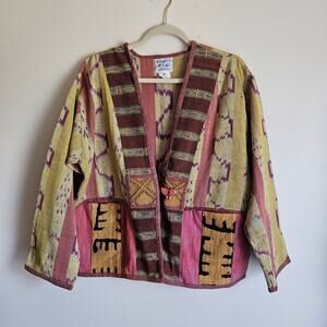 Beautiful Veranda Wear Oversized Mixed Textile Jacket W/Stone Bird Button Sz M/L